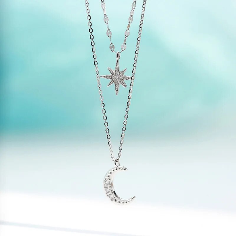 Colier elegant cu lună, stele strălucitoare, pandantiv stratificat, cu cerc, pentru petrecere de ziua de naștere, bijuterii la modă pentru femei_voghion.com
