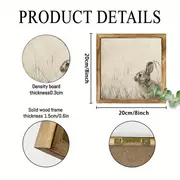 Decorațiune murală rustică cu iepuraș - semn înrămat în lemn de 20x20 cm cu iepure vintage. Decor perfect pentru casă sau ca și cadou de Paște._voghion.com