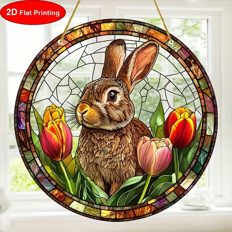 Attrape-soleil lapin lumineux - Art acrylique teinté 9" . Décoration printanière pour les célébrations de Pâques ou le charme de la chambre._voghion.com