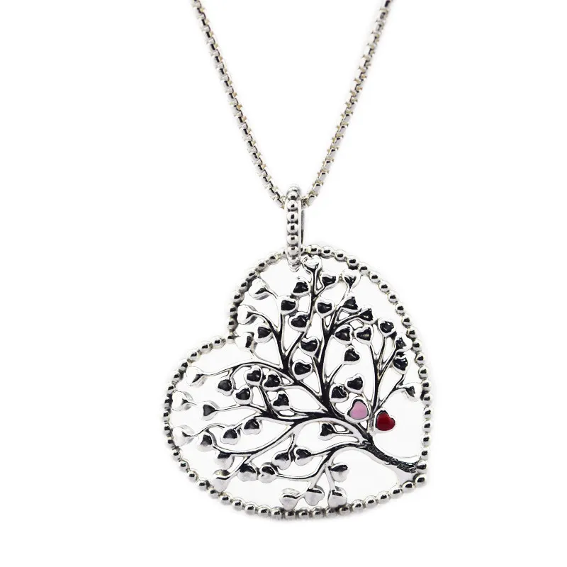 Collana con ciondolo a forma di cuore in smalto misto con albero dell'amore, per donna, in argento sterling, con catena di gioielli statement_voghion.com