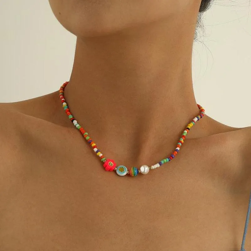 Chains 2023 Summer Boho Colorful Pearl Resin Seeds Beads Handmade Collar Clavicle Choker Necklaces For Women Jewelry_voghion.com