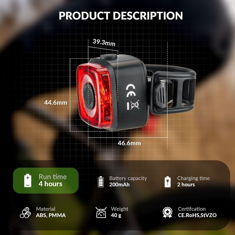 ROCKBROS Lampă de bicicletă impermeabilă IPX5 StVZO spate_voghion.com