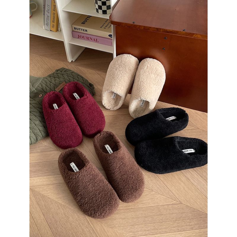 Lässiger Pelz für Damen 2024 Neue Winter-Outdoor-Flache Lazy Pantoletten mit V-Zehen-Halbpantoffeln_voghion.com