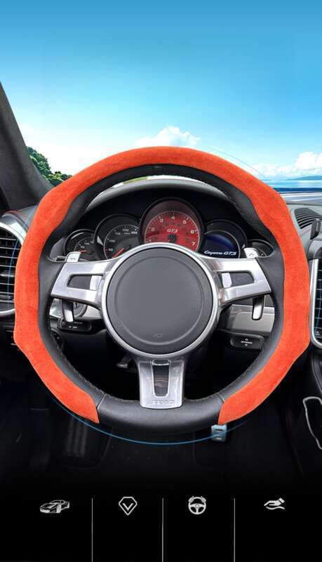 Husă volan auto pentru toate anotimpurile, protecție din piele întoarsă, plasă absorbantă de transpirație, roșie, rotundă, în formă de D, universală, pentru mâner_voghion.com