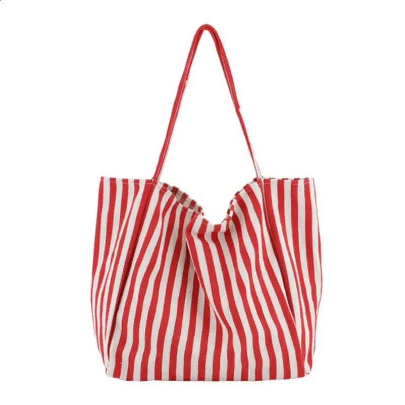Fashion Ladies Classic Striped Canvas Handbag Large Capacity Shoulder For Female Simple Beach Casual tote Shopping Bag_voghion.com