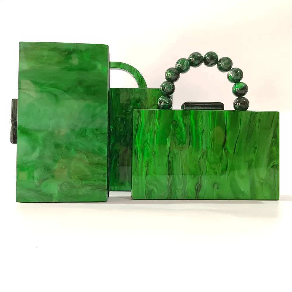 Pochettes en acrylique vert marbré et perle faites à la main pour femme, sac de soirée, de plage, d'été, de voyage, de fête_voghion.com