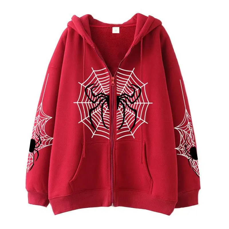 Felpa con cappuccio a maniche lunghe, casual, girocollo, da uomo e da donna, con stampa a forma di ragno, firmata_voghion.com