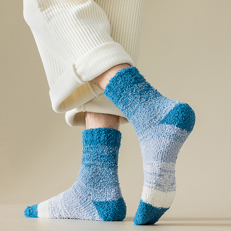 Nieuwe herfst- en wintersokken voor heren, koraalfleece, home, herensokken met middelhoge sokken, dikke sokken met kleurverloop, herensokken, vloersokken_voghion.com