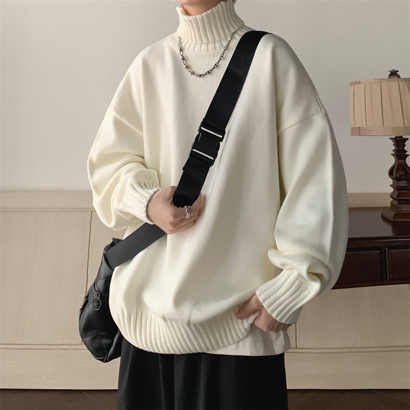 Herrenbekleidung Einfarbig Jungen Rollkragen Trend Herbst Und Winter Warm Mit Lockerem Lässigem All-Match-Strick_voghion.com