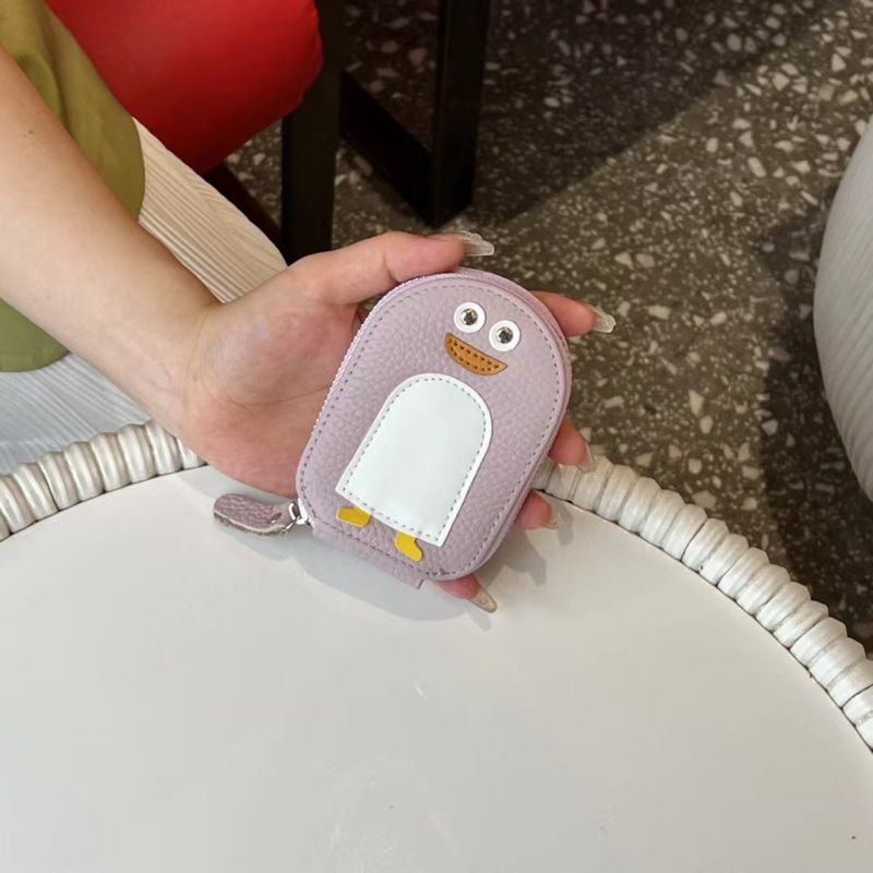 URBAN MASTER Kleiner Pinguin Form Kartenhalter Münzgeld Cartoon Niedlich Echtes Rindsleder Reißverschluss Mini_voghion.com