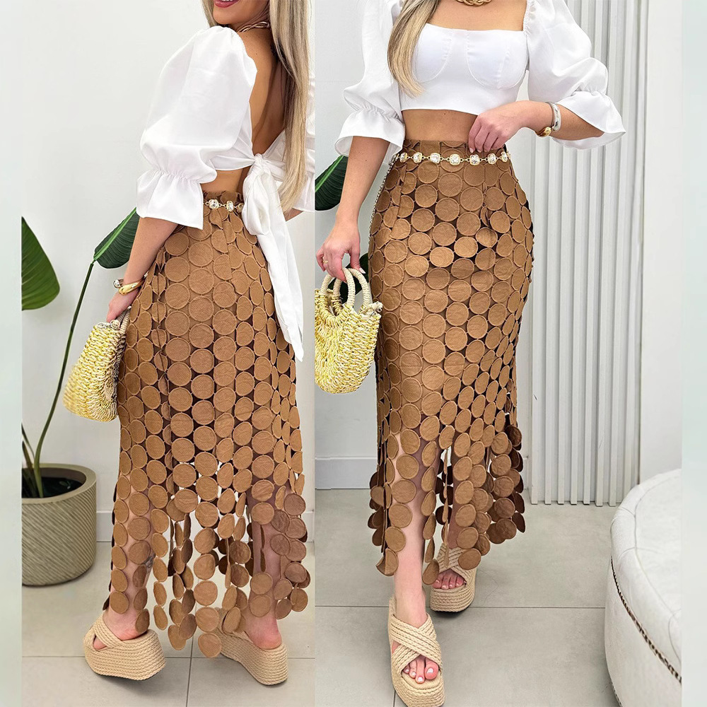 Women's Clothing Water Soluble Embroidered Tassel Commuter Hip Skirt