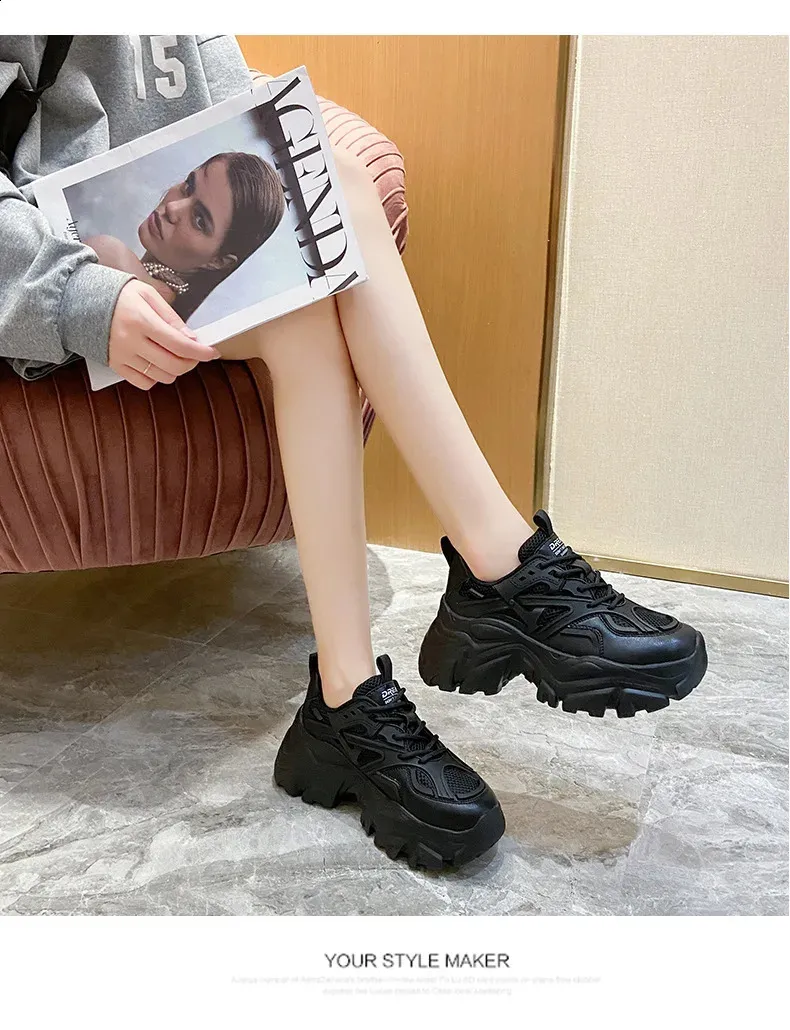 Dicken Boden Koreanische Schwarz Chunky Turnschuhe Frauen Plattform Slip Auf Atmungs Herbst Winter Frau Vulkanisieren Schuhe Pelz_voghion.com