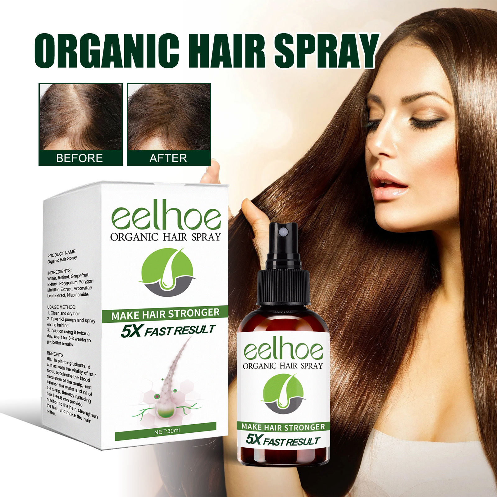 EELHOE Spray idratante, nutriente, riparatore per capelli forti e resistenti, spray fissante anti caduta per capelli densi_voghion.com