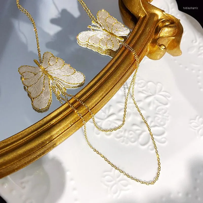 Catene Gioielli da fata Collana a doppio strato con ricamo a clavicola e design a nicchia a farfalla_voghion.com