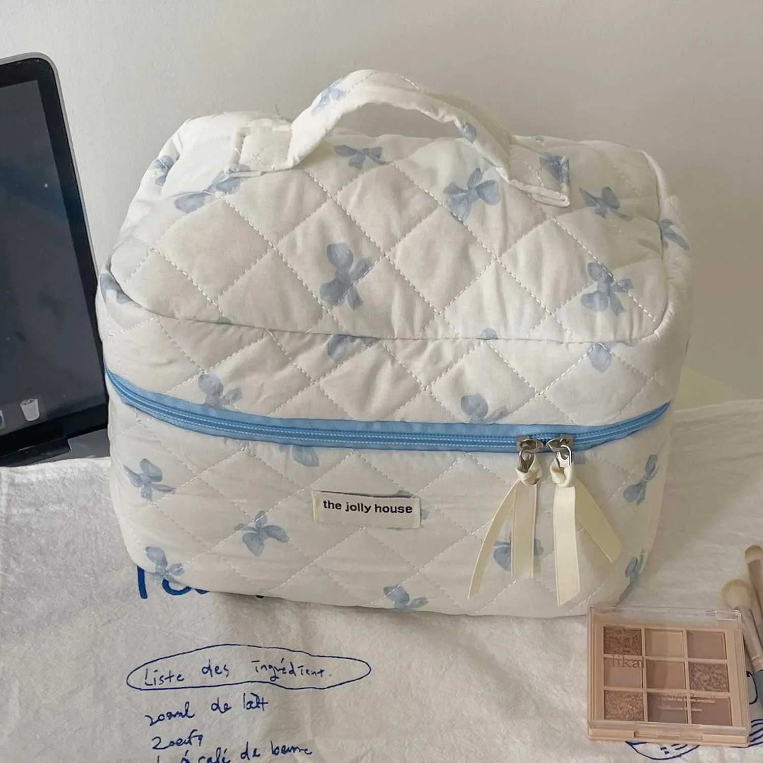 Korea Bow Print Damen Große Kapazität Tragbare Box Verwendet als Reise Toilette Make-Up Lagerung Tasche Y241023_voghion.com