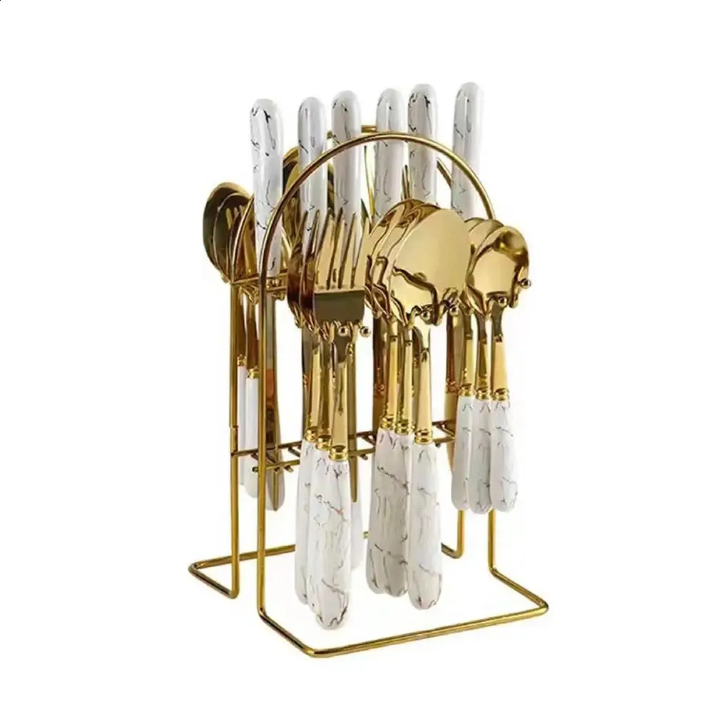 Conjunto de talheres com 24 peças, faca e garfo, aço inoxidável, com suporte, colher de sobremesa, adequado para qualquer ocasião 240826_voghion.com