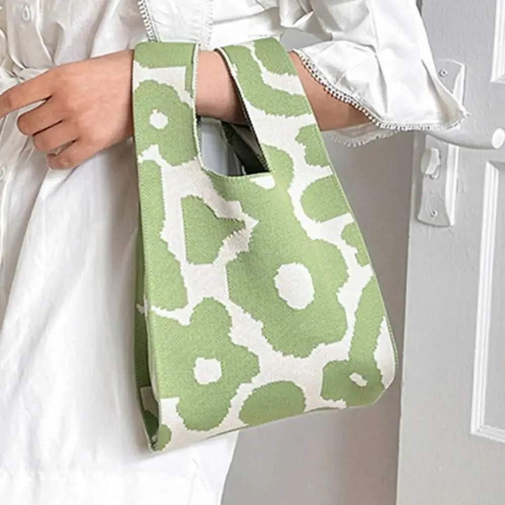 1Pc Wrist Text Leisure wer Printed Reusable Shopping Bag Knitted Handbag Fi Y241106_voghion.com