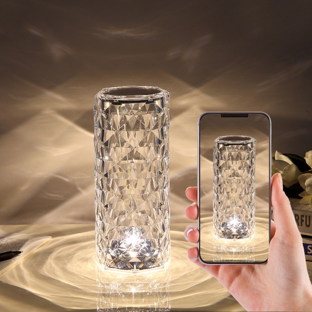 LED Crystal Table Bedroom Atmosphere Lamp Rose Projector USB Touch Night Light Decorative Lights for Room Decor_voghion.com