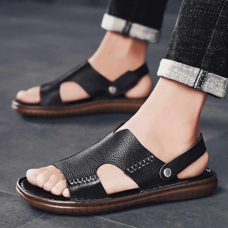 Large size summer casual handmade dual-purpose dad's shoes, genuine leather beach sandals and slippers, men's_voghion.com