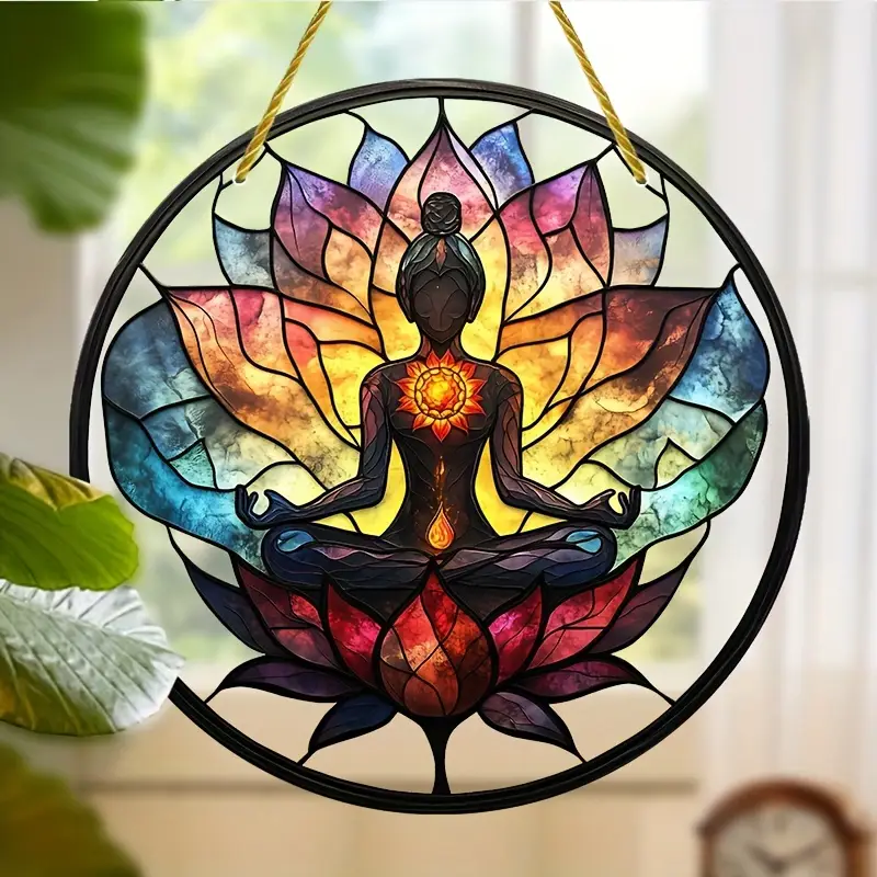 Lotus Meditation Suncatcher - 8" Stained Acrylic Mandala. Serene Decor For Yoga Space Or As A Spiritual Gift._voghion.com