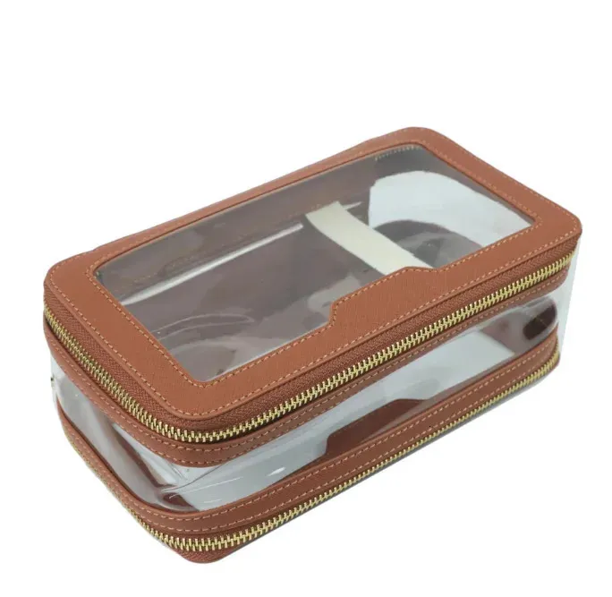 Borsa per cosmetici a doppio strato, in pelle TPU trasparente, semplice, portatile, impermeabile, da viaggio 241128_voghion.com