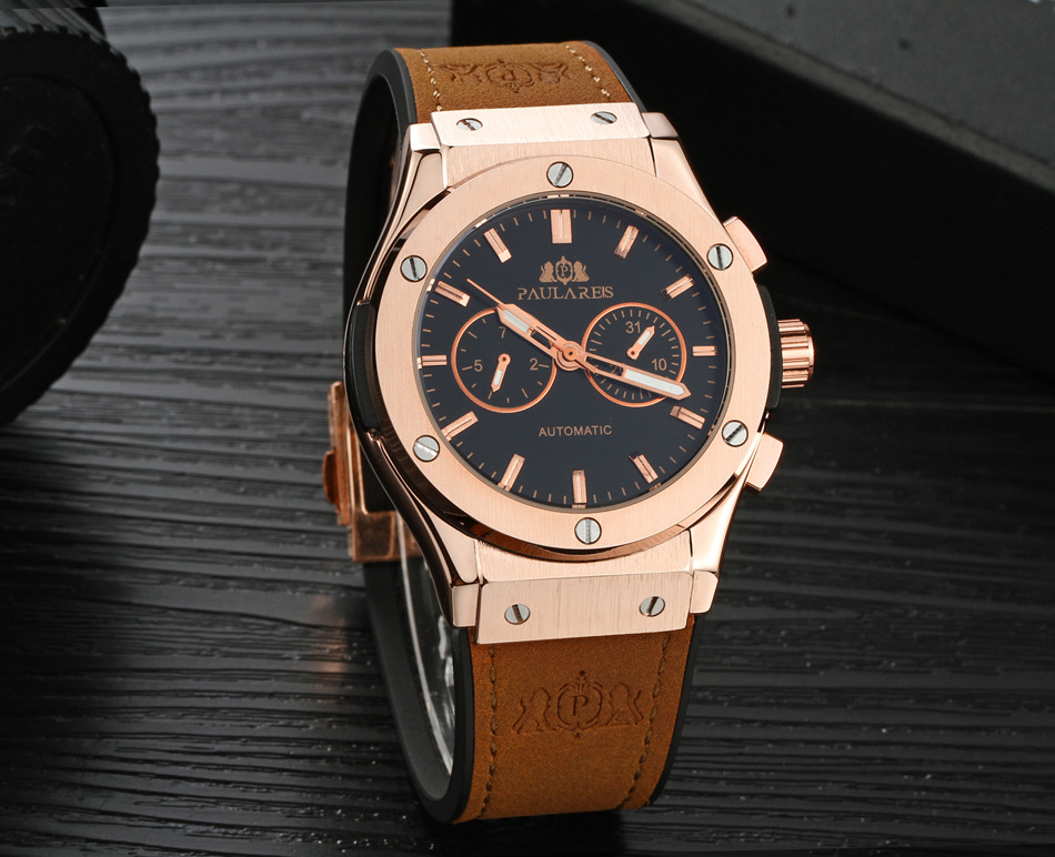 nical Multifunctional Luminous Rose Gold Tape Men's AUTOMATIC WATCH_voghion.com