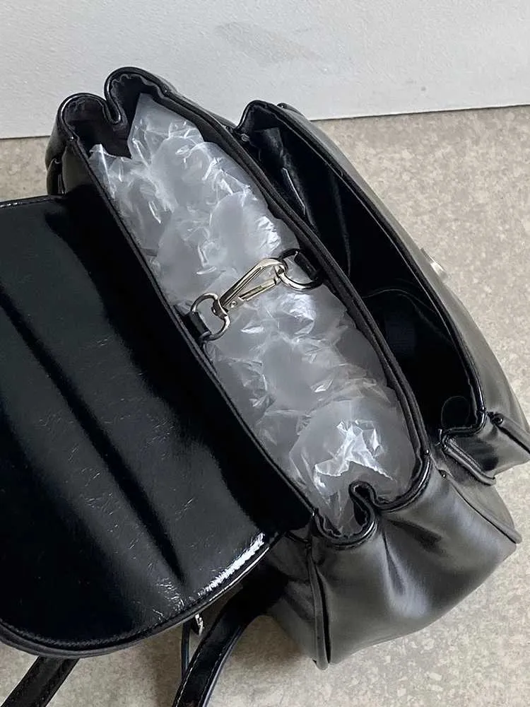 Elegant Black Backpacks Women Solid Leather Flap Shoulder Pack Large Capacity Female Commute Handle Bags College Pu_voghion.com