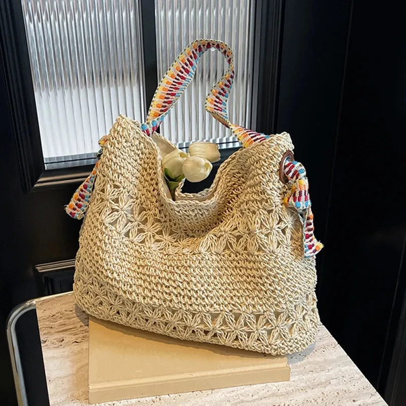 Ladies Fashion Summer Straw Crossbody Bag Women Beach Holiday Shopping Woven Shoulder Handbag Messenger Purses 240802_voghion.com