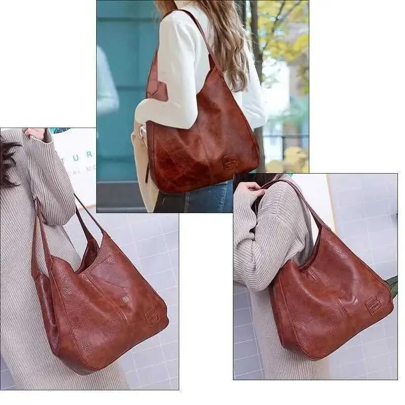 Vintage Leather Large Capacity Marble Grain Womens Shoulder Bag Daily Commuter Handbag Shoppin241104_voghion.com