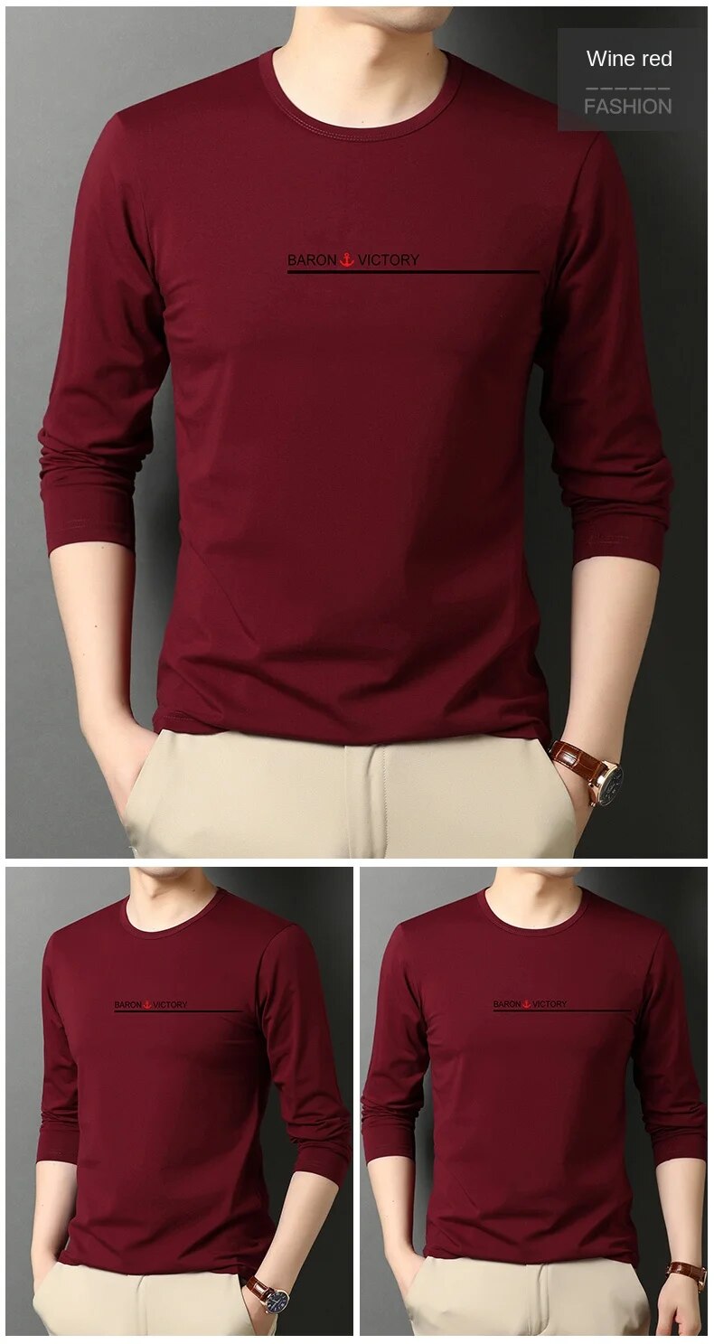 Topkwaliteit 95% katoen Designer Nieuw modemerk T-shirt Heren T-shirt Effen Trendy Lange mouwen Tops Casual Heren_voghion.com