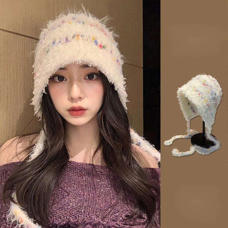 Φθινοπωρινές και Χειμερινές Εμφανίσεις Χειροποίητη Γραβάτα Candy Bean Πλεκτή για Γυναικεία, Χαριτωμένο Λούτρινο Καπέλο με Ατμόσφαιρα Ταξιδιού_voghion.com