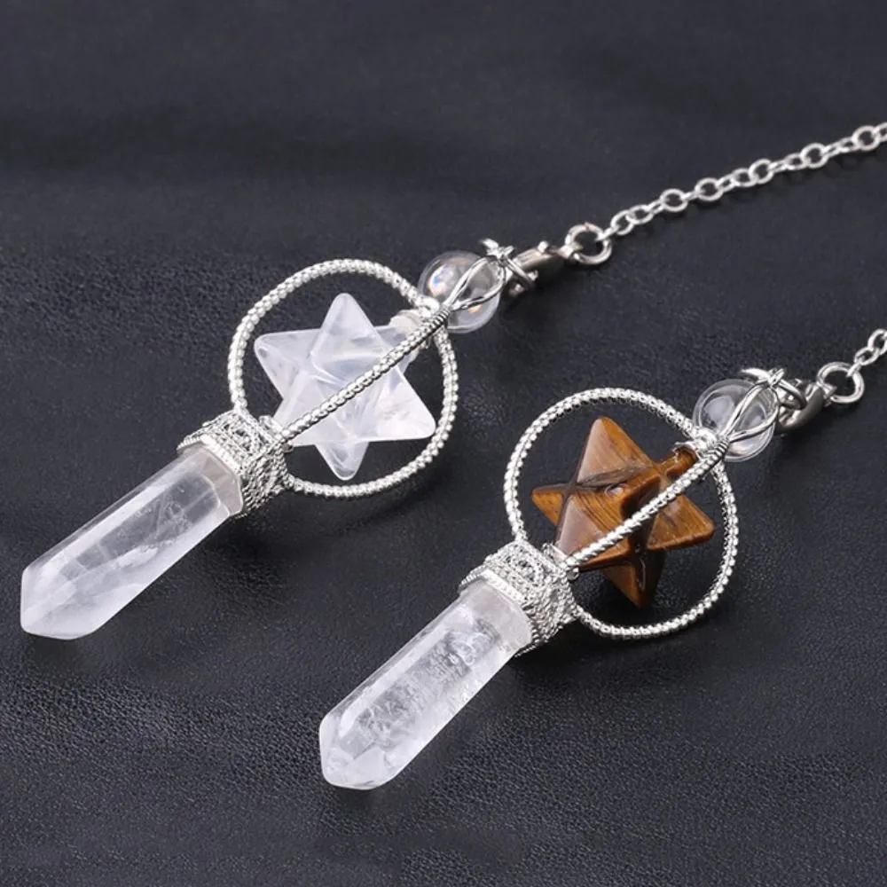 Collier Pendentif Pendule Cristal Naturel Multicolore Longueur 18,5cm Radiesthésie Divination Esotérisme Collier Pierre_voghion.com