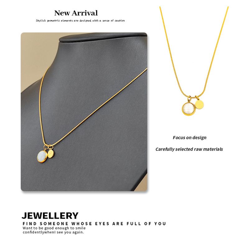 Titan-Halskette für Damen, Sommermode, Schmuck, nicht verblassen, runder Anhänger aus Titanstahl, einfache Schlüsselbeinkette_voghion.com