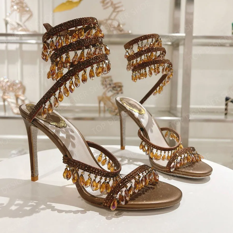 Kristallen kroonluchter stiletto hoge hakken sandalen dames dia serpentine gewikkeld hoge hakken 10cm designer banketjurk_voghion.com