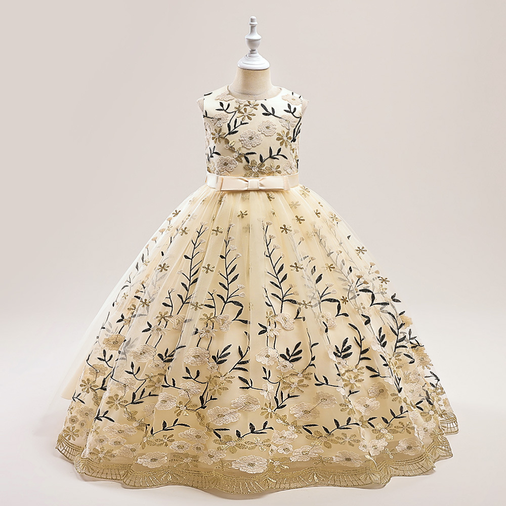 Kinderkleidung neues Mädchenkleid Prinzessinnenkleid mittlerer und großer Kinder besticktes Netzkleid Kinderferienleistungskostüme_voghion.com