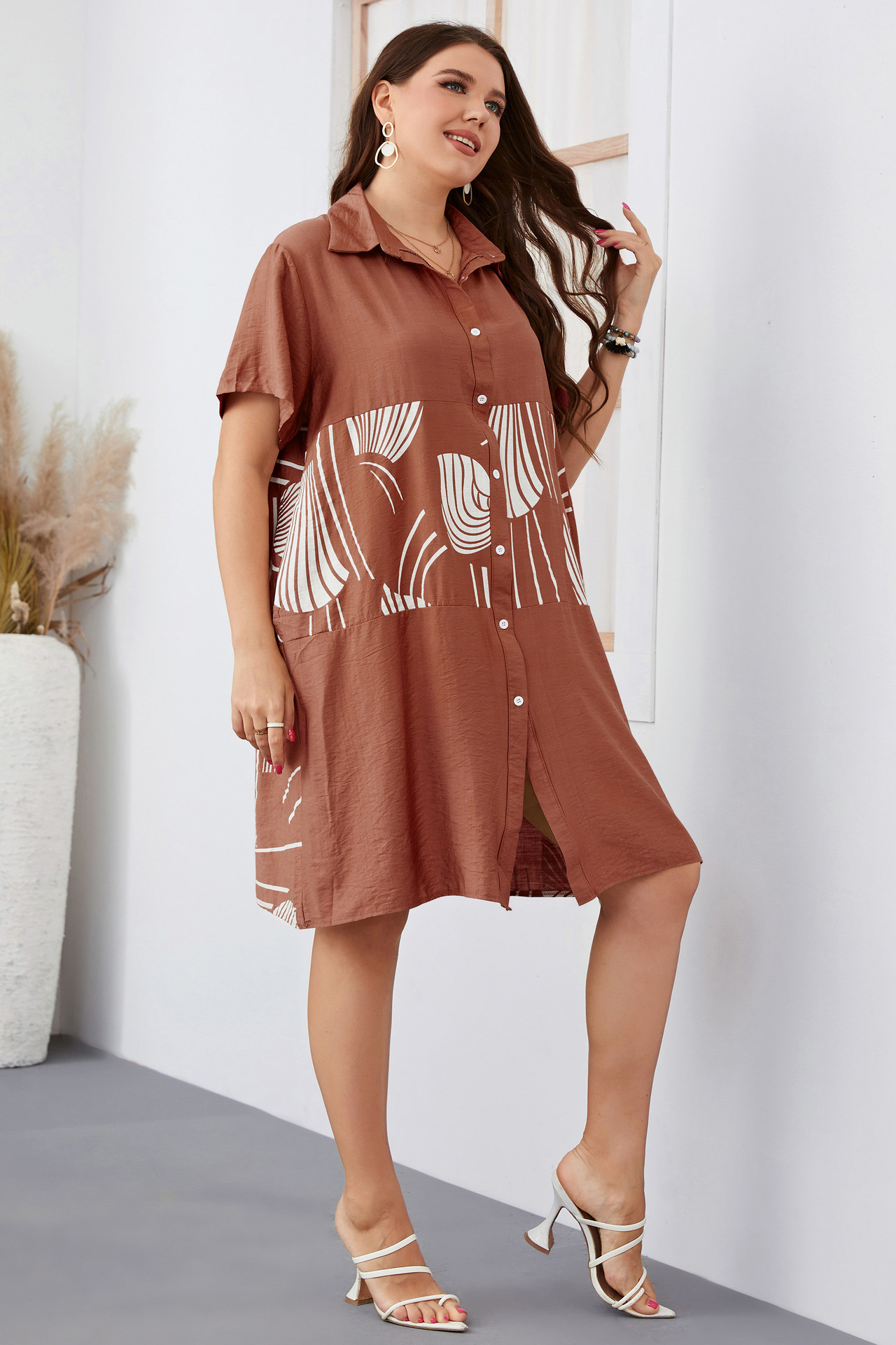 Women's large size loose long short-sleeved women's shirt_voghion.com