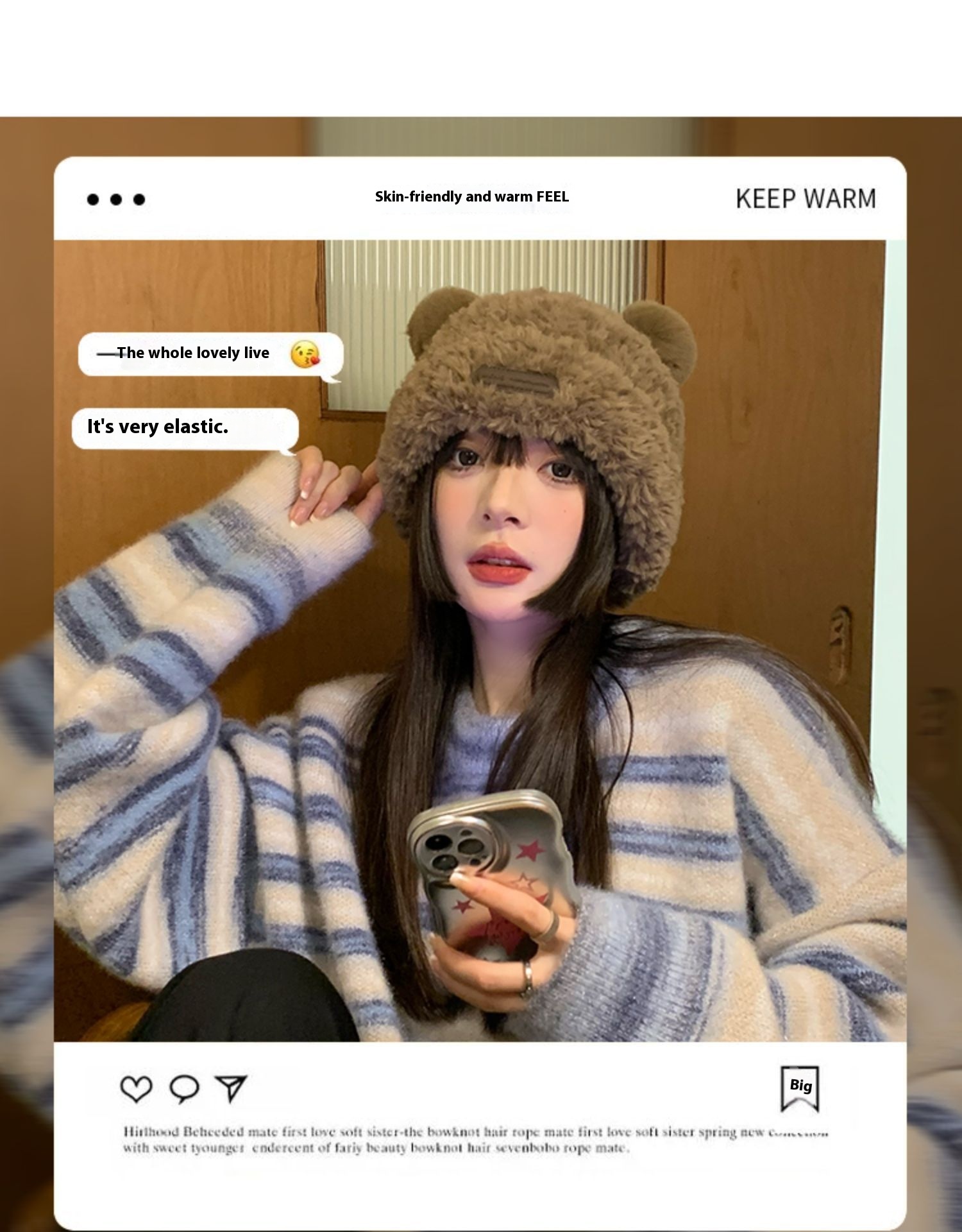 Cute Little Bear Ears Knitted Women's Autumn and Winter New Plush Big Head Waist Korean Headband Woolen Hat_voghion.com