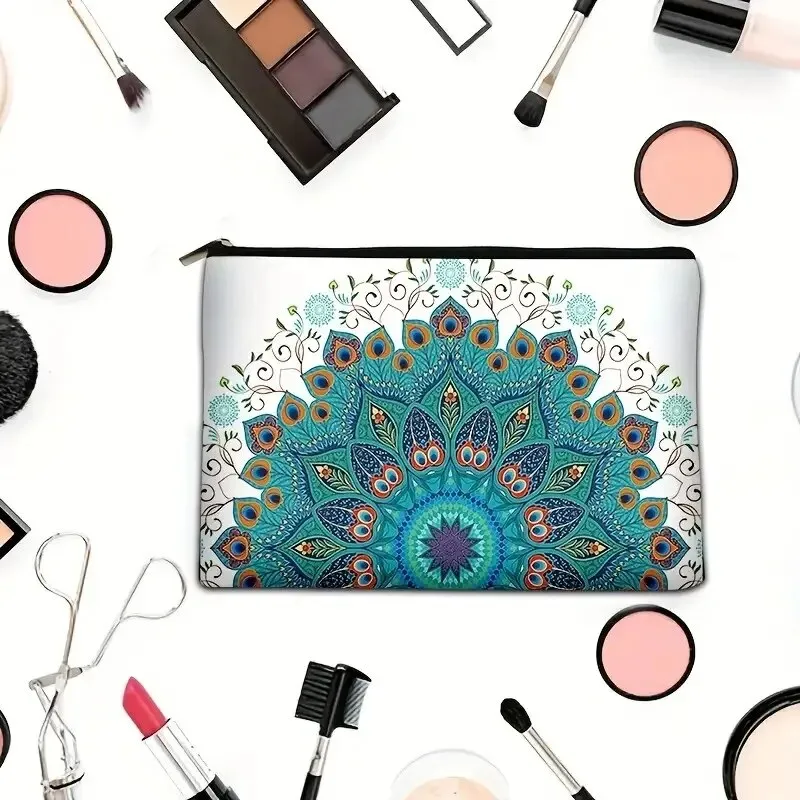 Tragbare Kosmetiktasche mit Vintage-Muster, trendiger Organizer mit Retro-Print und Reißverschluss, multifunktionale Make-up-Clutch_voghion.com