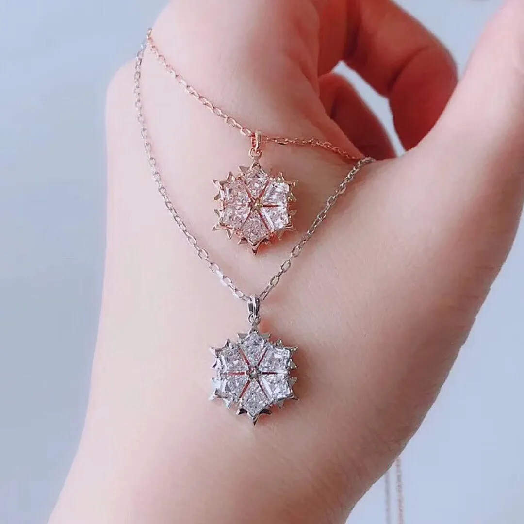 Set di gioielli in argento Sterling con ciondolo a forma di fiocco di neve, collana e orecchini, versione alta_voghion.com
