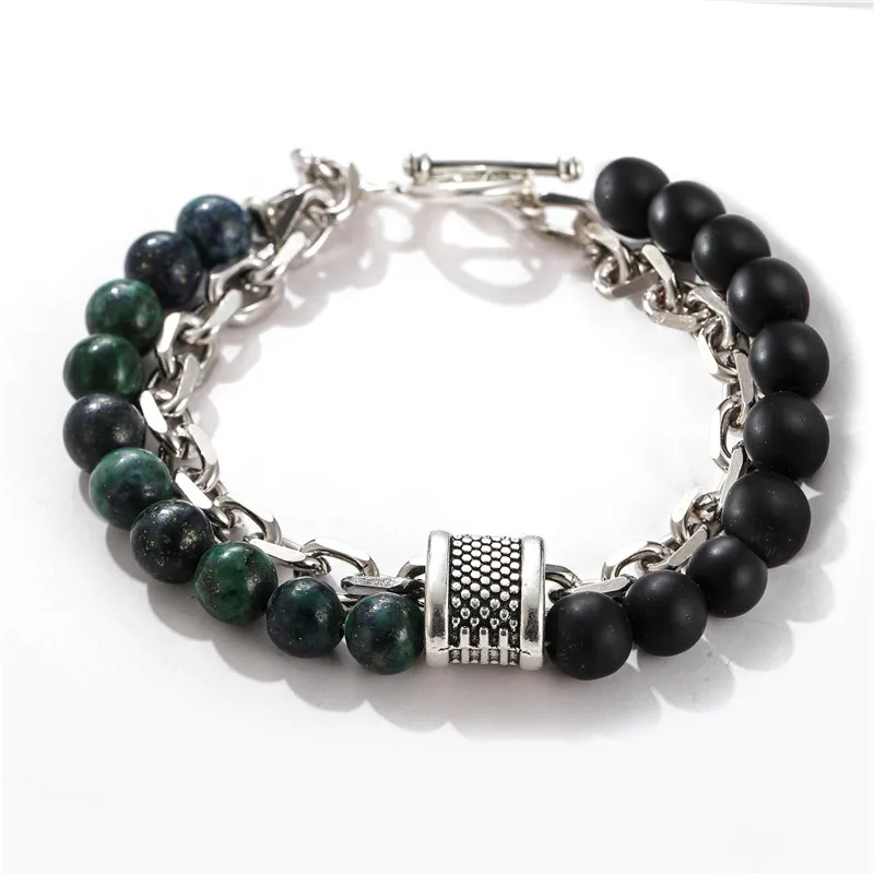 Stone Beaded Chain Bracelet With Tiger Eye And Howlite Marble_voghion.com
