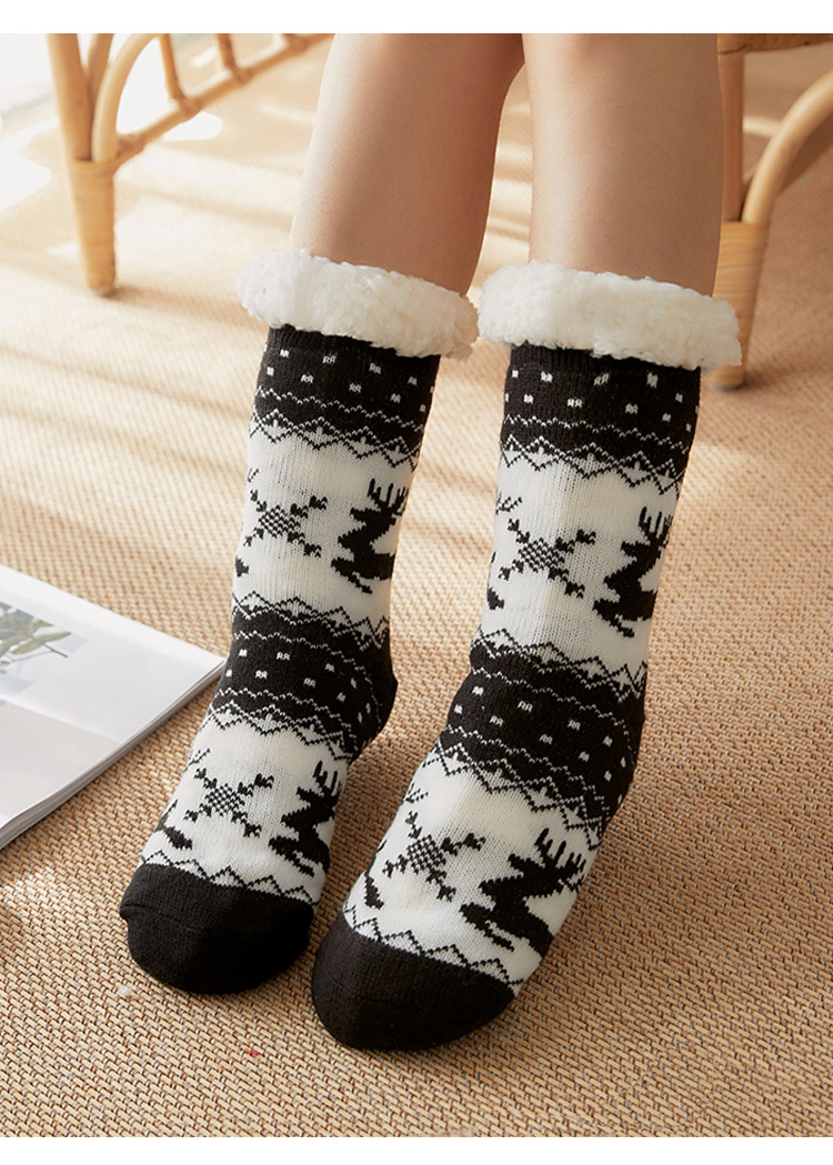 Underwear & Sleepwears Cozy Winter Fleece-Lined Anti-Slip Slipper Socks For Women - Soft Indoor House Shoes With Festive Reindeer Pattern_voghion.com