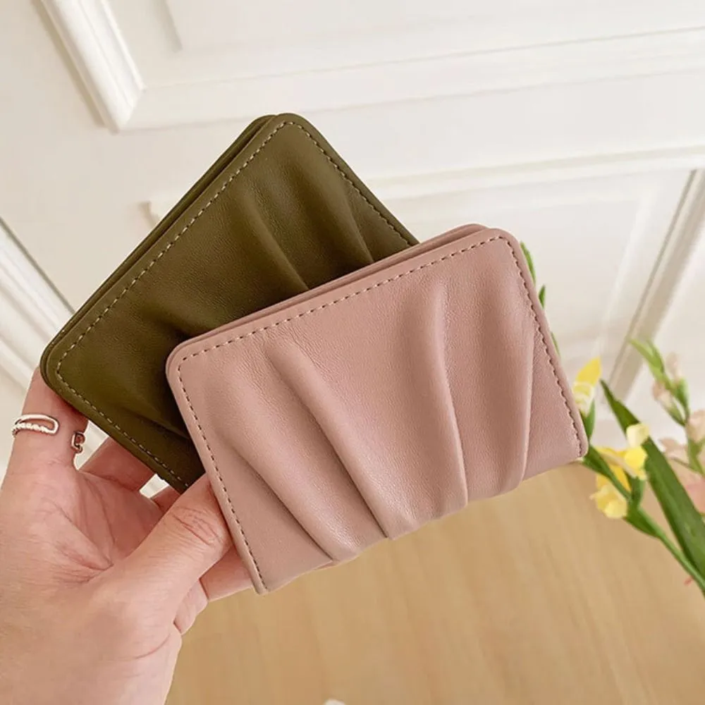 New Wrinkled Bag Anti Thief Solid Color Card Case Ultrathin PU Leather Short Purse Woman_voghion.com