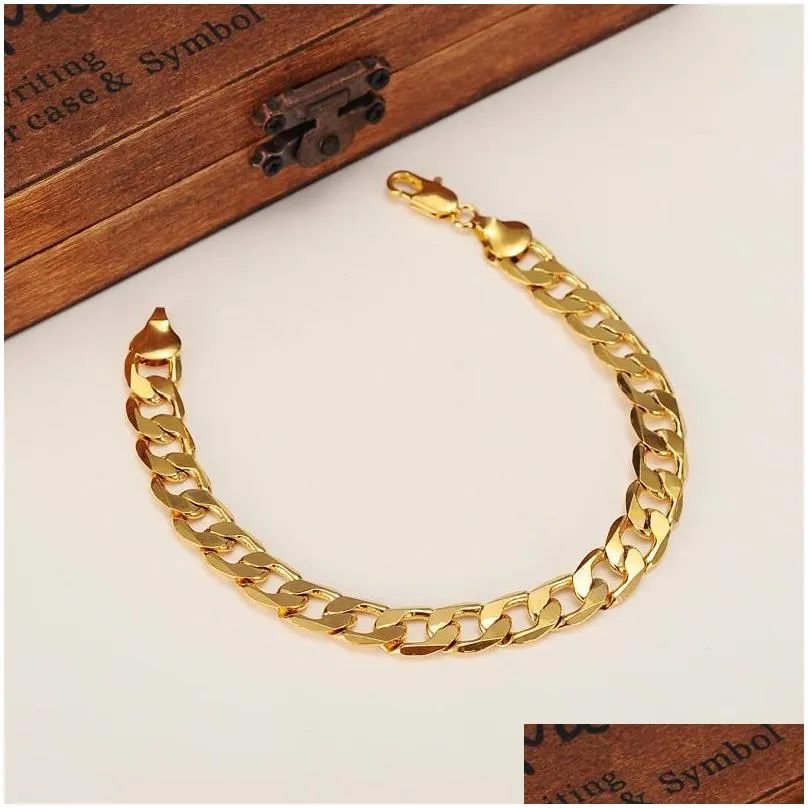 Pulseiras de ouro 21 cm Figaro Chain Link Trendy Mulheres Homens Jóias Atacado Casamento Presentes de noiva Partybangle Drop_voghion.com
