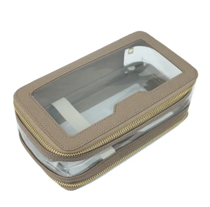 Borsa per cosmetici a doppio strato, in pelle TPU trasparente, semplice, portatile, impermeabile, da viaggio 241128_voghion.com