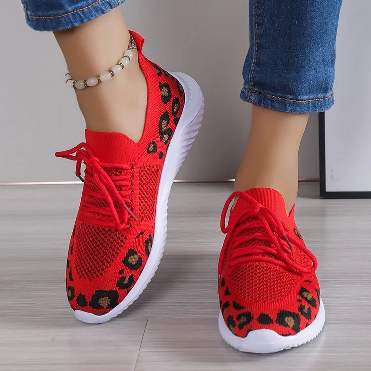 Leopard Schnürsneaker Leichte Atmungsaktive Sportschuhe Damen_voghion.com