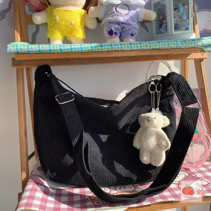 Einfarbig Cord Umhängetasche Mode Koreanische Casual Schulter Tasche Große Kapazität Lazy Style Handtasche Frauen_voghion.com