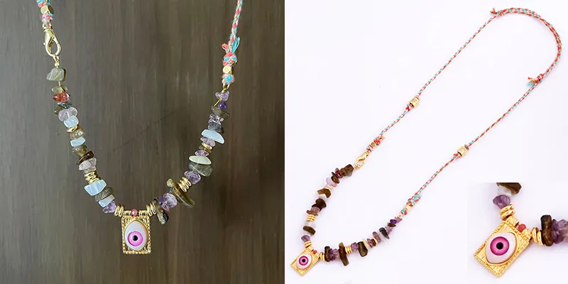 Catene Stile Multi Colore Corda Intrecciata Stella Luna Cuore Mano Occhio Collana Ciondolo Unico Mix Pietra Oro Cordino di Cotone Gioielli_voghion.com