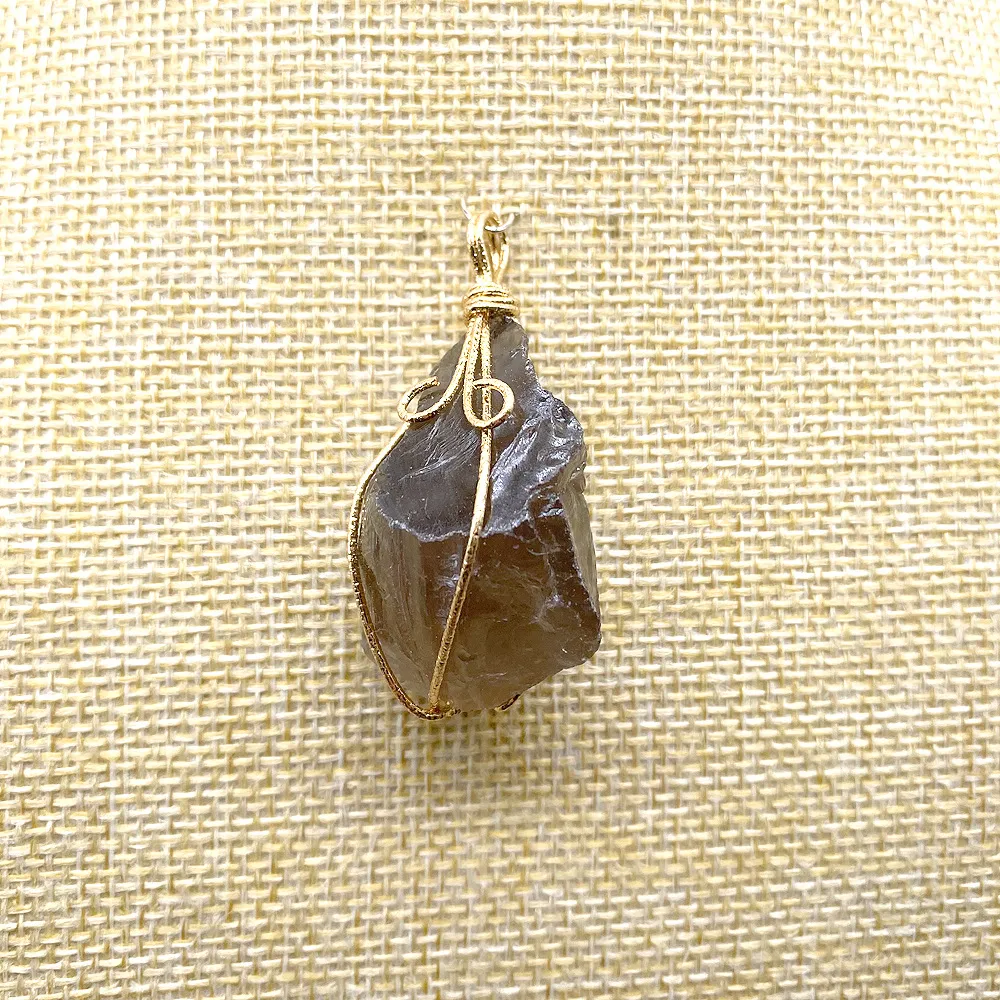 Natural Raw Stone Crystal Pendant Necklace Handmade Wire Wrap_voghion.com