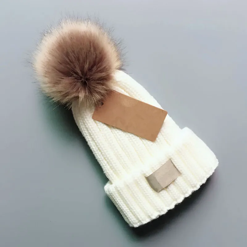 Fur Pom Poms Kid Hat Fashion Winter Hats For Kids Caps Baby Solid Color Designer Knitted Beanies Adult And Child Size_voghion.com