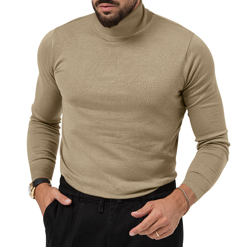 Underla camiseta de manga comprida para homens outono e inverno nova marca de moda jovem versátil simples gola alta_voghion.com